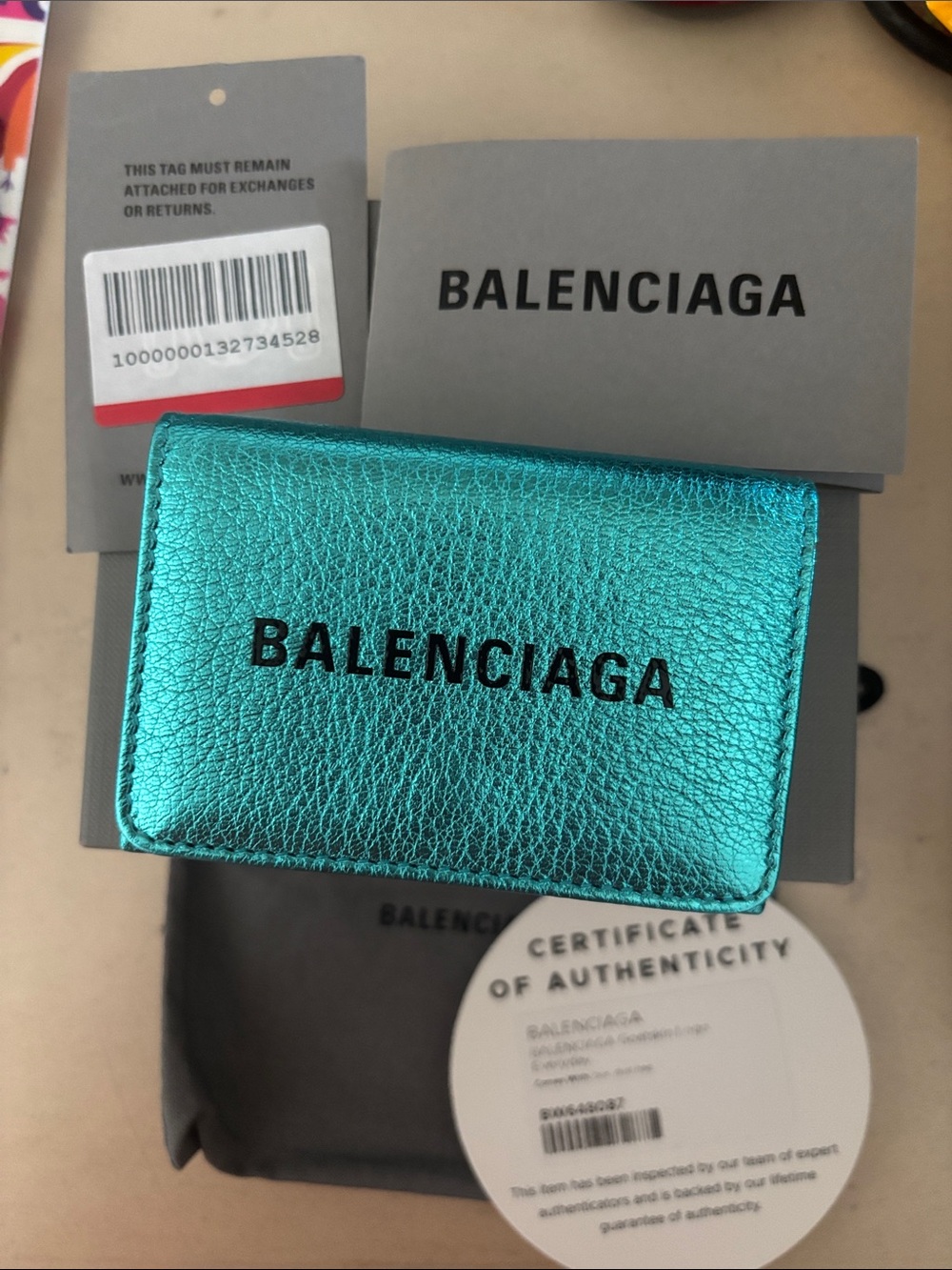 Balenciaga Metallic Turquoise Card Holder